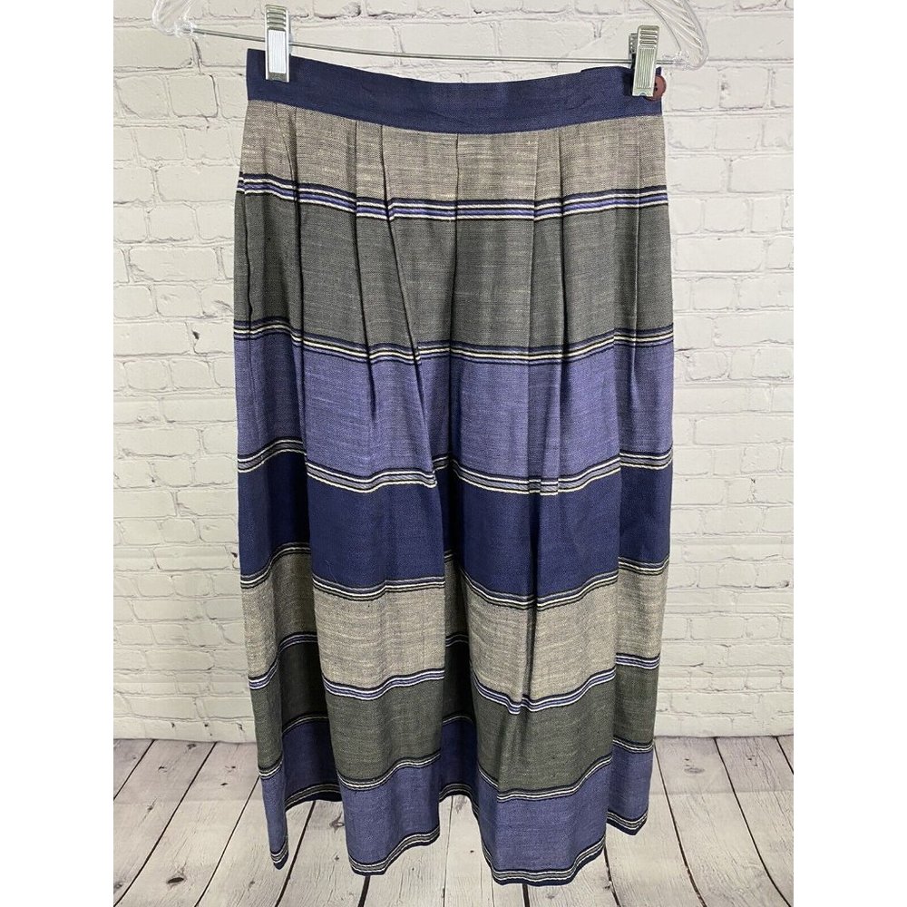 VTG Prophecy Multicolor Striped Linen Blend Lined Knit Midi Skirt Size 6